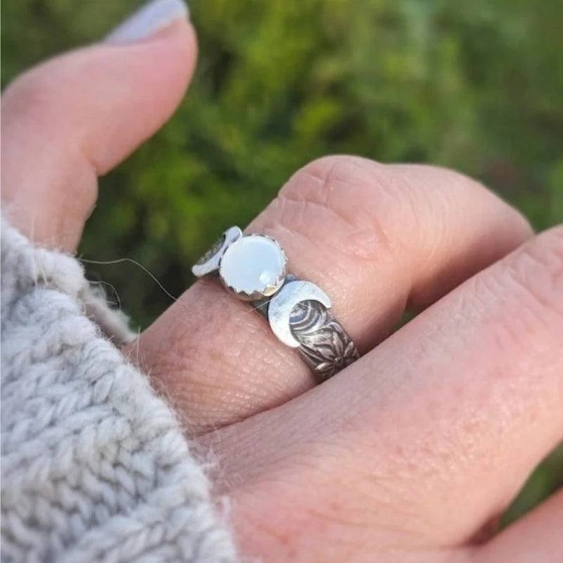 Triple Moon Floral Band Ring