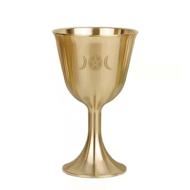 Triple Moon Pentacle Gold Altar Chalice Cup