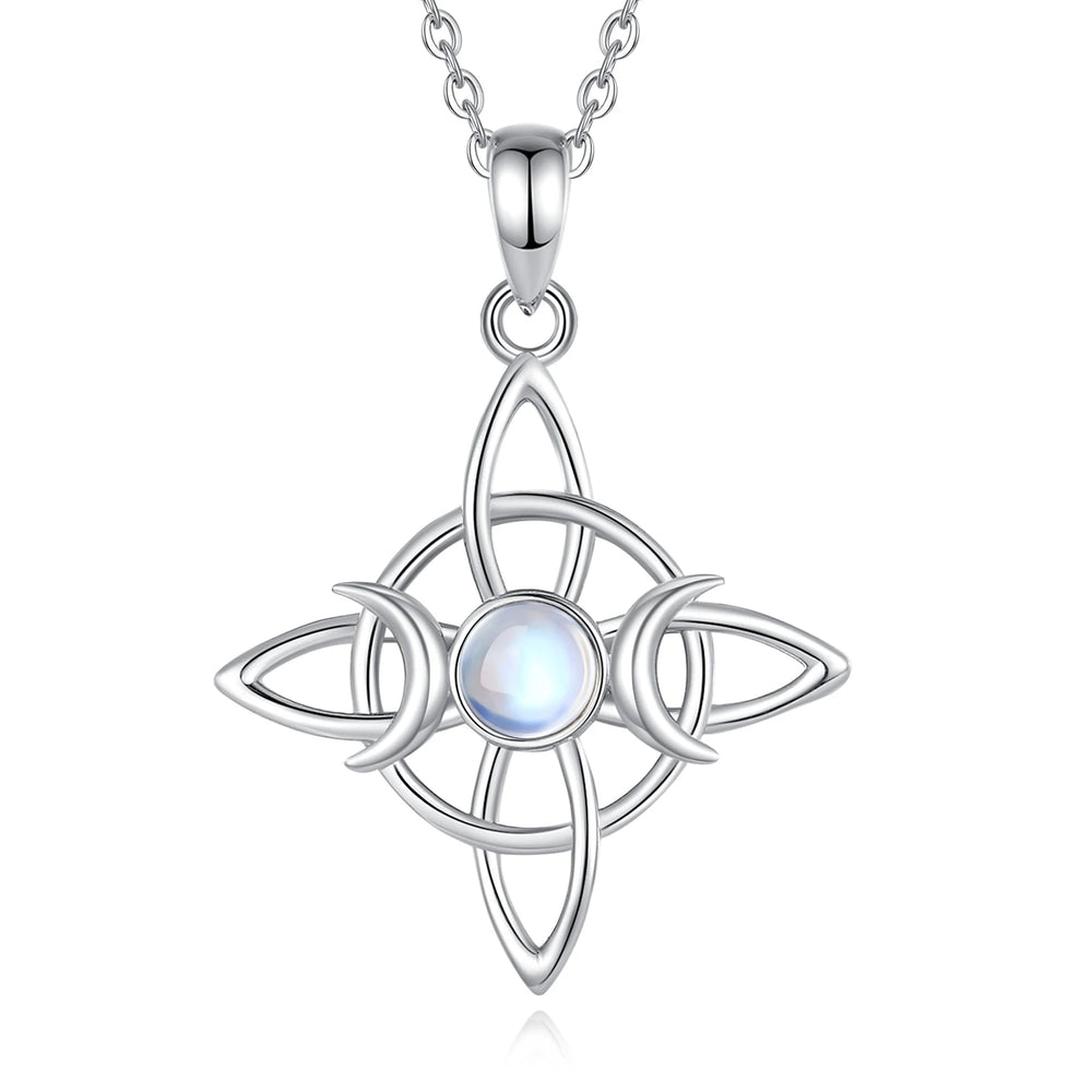 Triple Moon Moonstone Knot Sterling Silver Necklace
