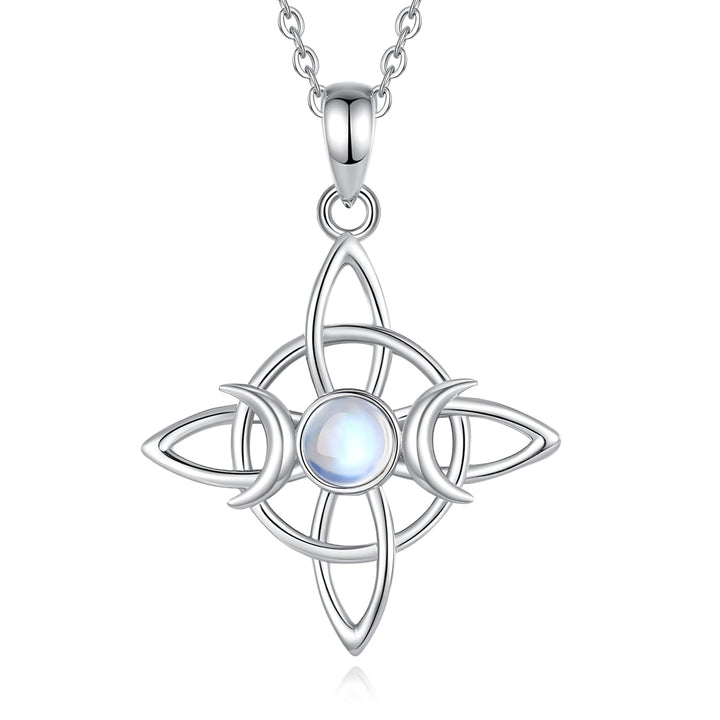 Triple Moon Moonstone Knot Sterling Silver Necklace