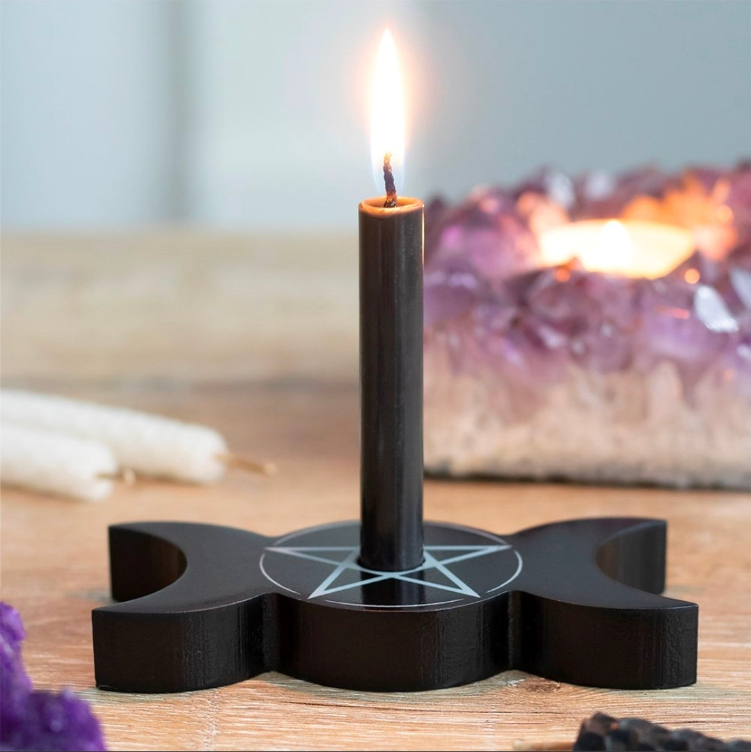 Triple Moon Pentacle Candle Holder