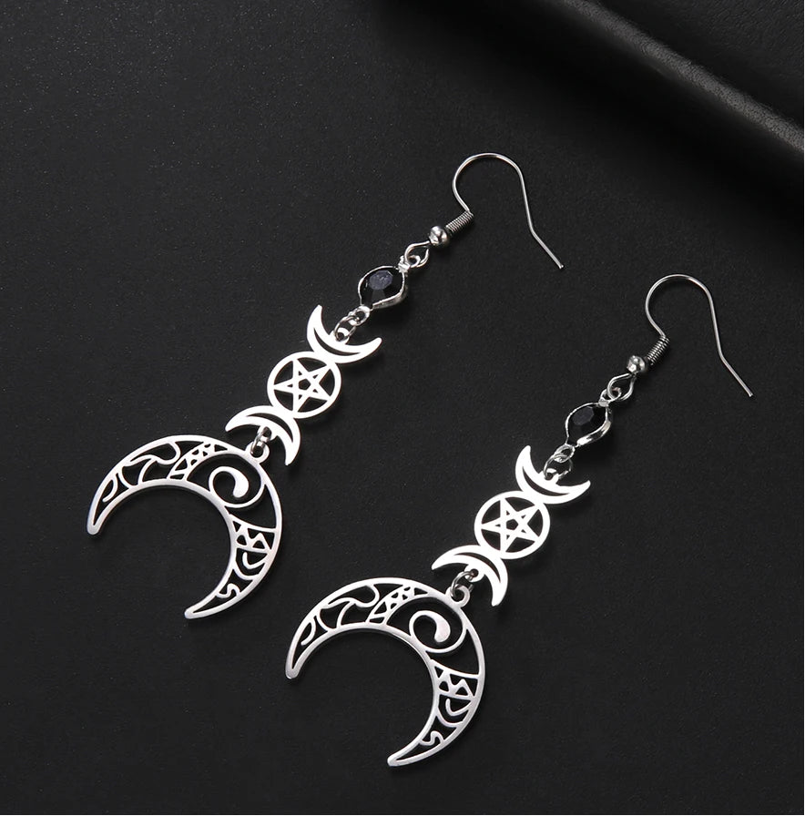 Triple Moon Pentacle Earrings