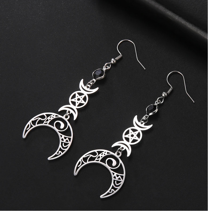 Triple Moon Pentacle Earrings