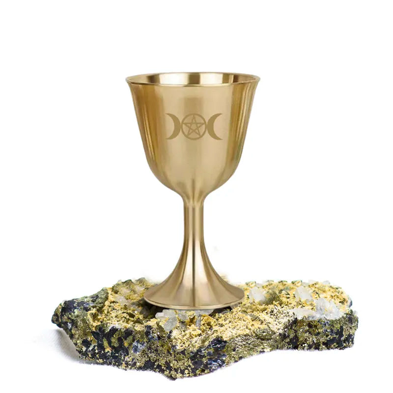 Triple Moon Pentacle Gold Altar Chalice