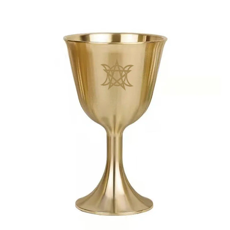 Triple Moon Pentacle Gold Altar Chalice Cup