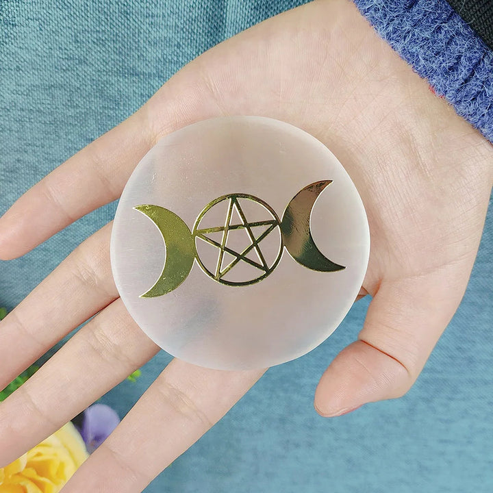 Triple Moon Pentacle Selenite