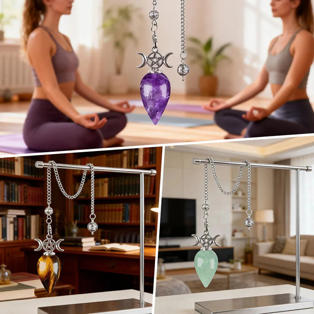Triple Moon Teardrop Stone Pendulums