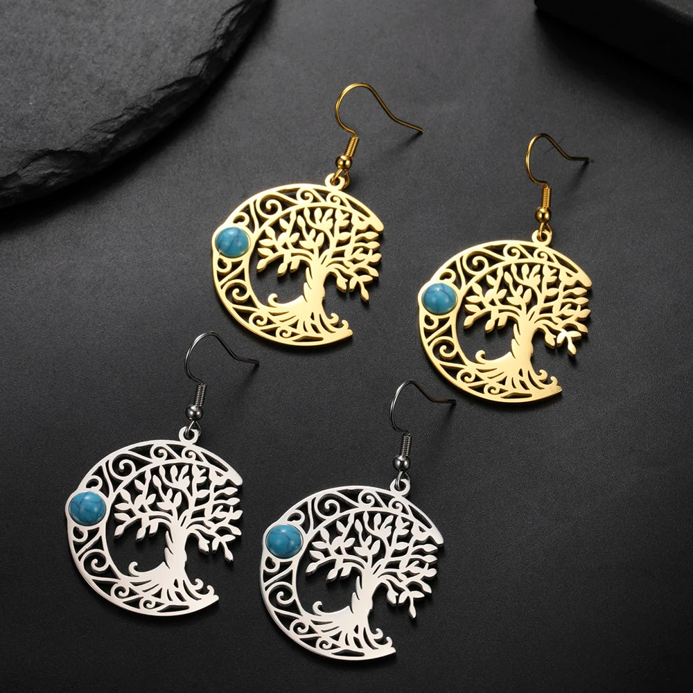 Turquoise Celtic Tree Moon Earrings