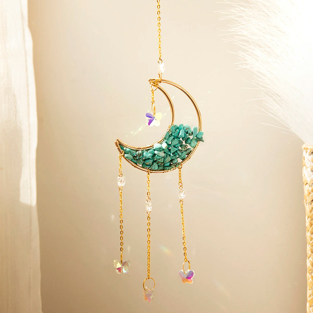 Turquoise Crystal Crescent Moon Sun Catcher