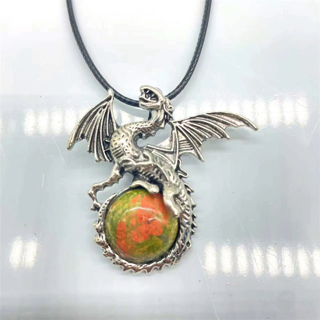 Unakite Crystal Dragon Necklaces