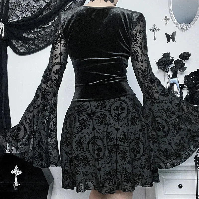 Velvet Lace Corset Black Dress