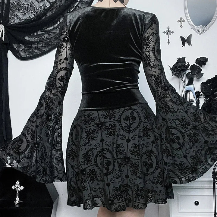 Velvet Lace Corset Black Dress