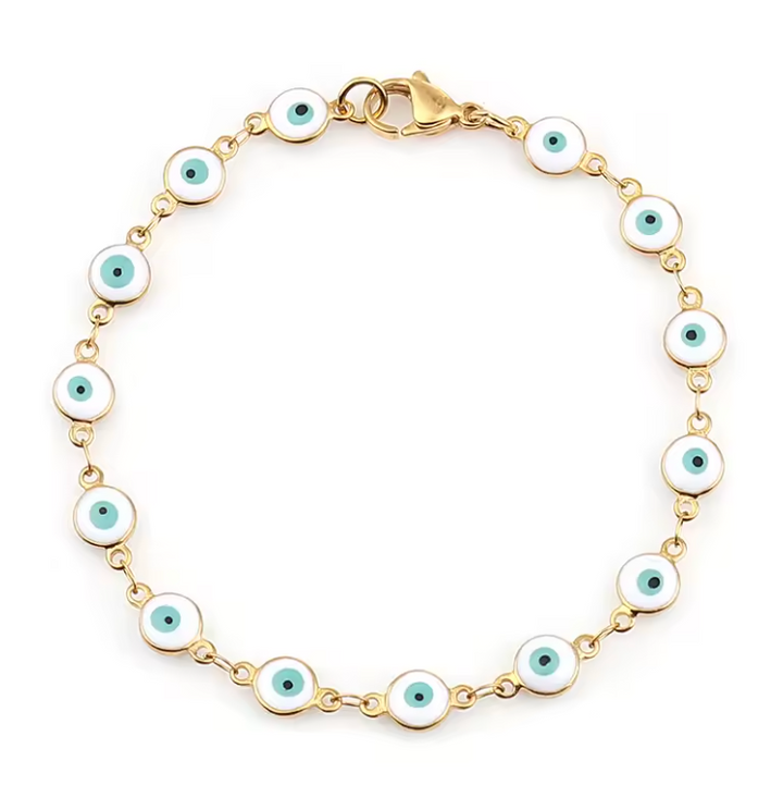 White Evil Eye Gold Bracelet
