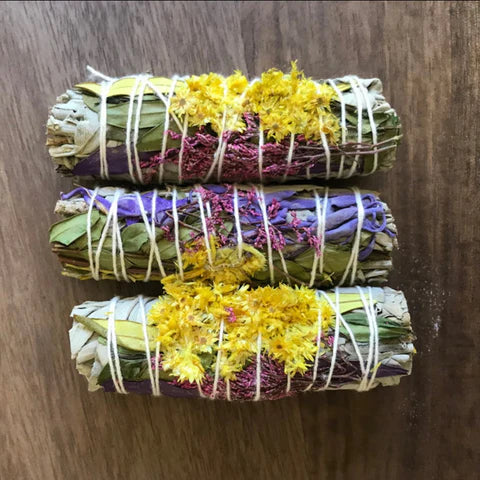White Sage, Calendula, & Floral Flowers Smudge Bundles