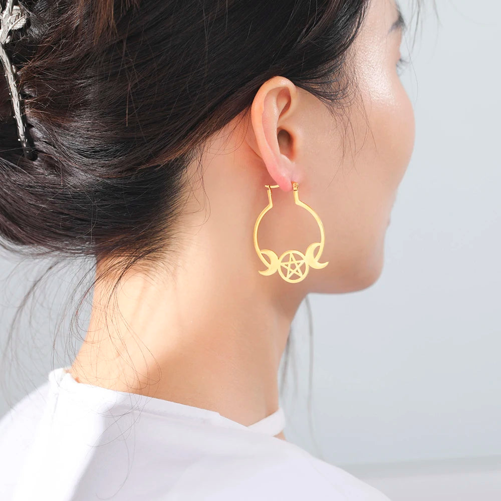 Wiccan Hoop Gold Earrings