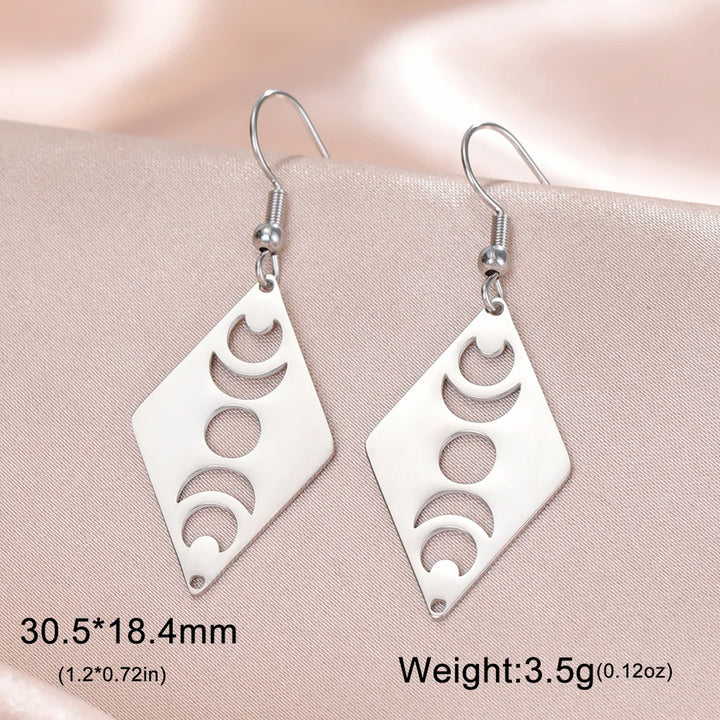 Wiccan Moon Phase Silver Earrings