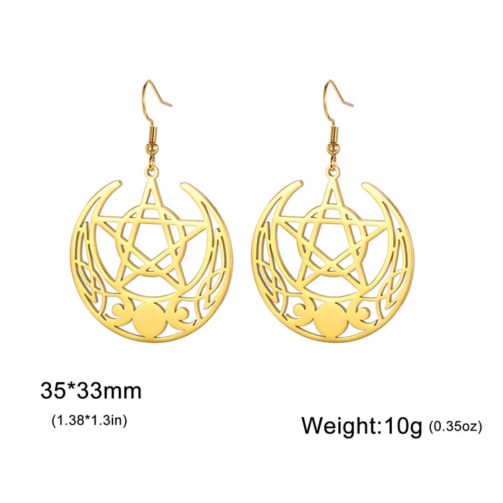 Wiccan Pentacle Gold Earrings