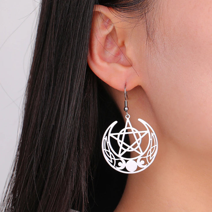 Wiccan Pentacle Silver Earrings