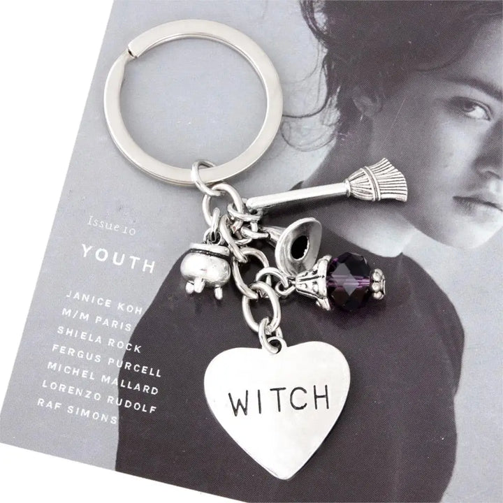 Witch Broom Cauldron Heart Keychain
