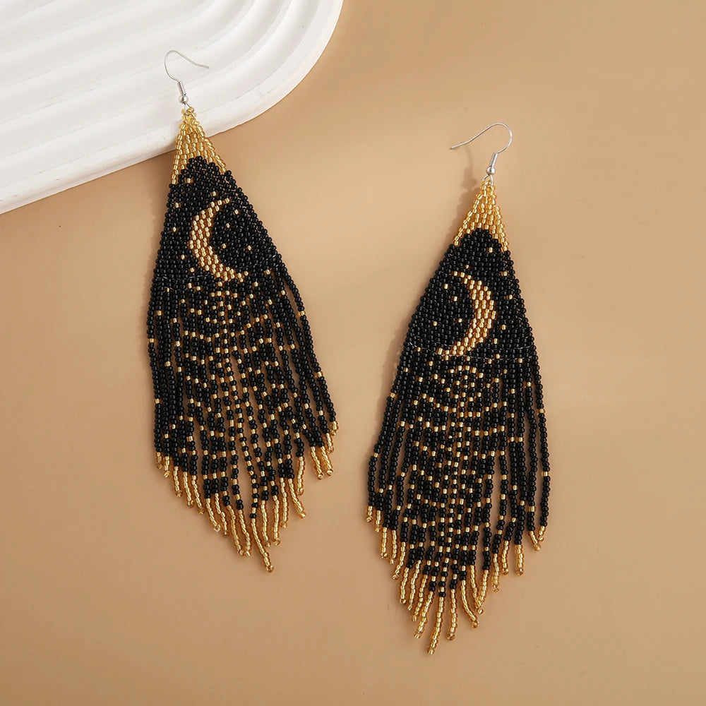 Witch Gold Moon Tassel Earrings