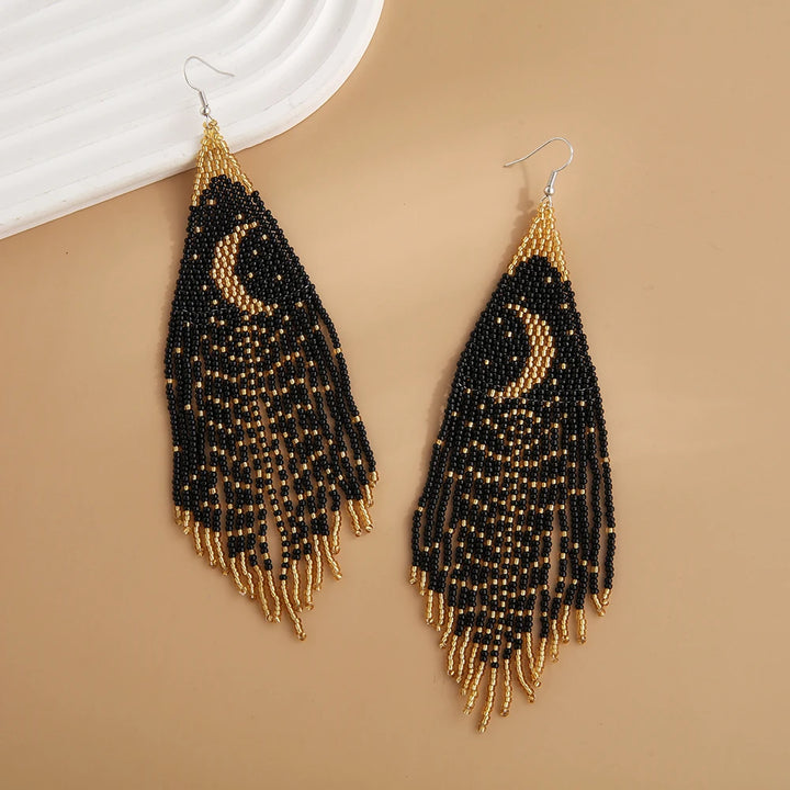Witch Gold Moon Tassel Earrings
