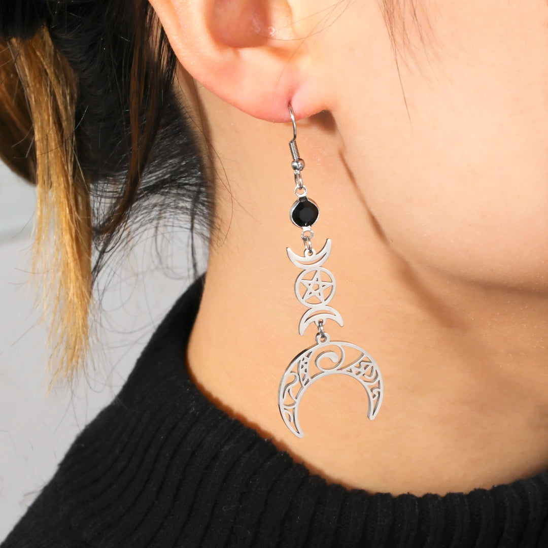 Witch Pentacle Moon Earrings