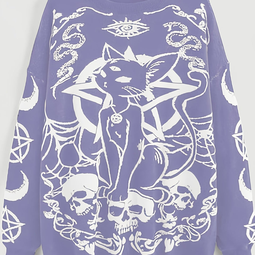 Witch Pentacle Skull Cat Purple Sweater