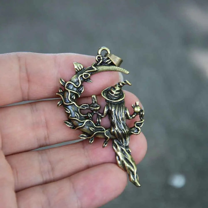 Witch Sitting On Moon Bronze Pendant