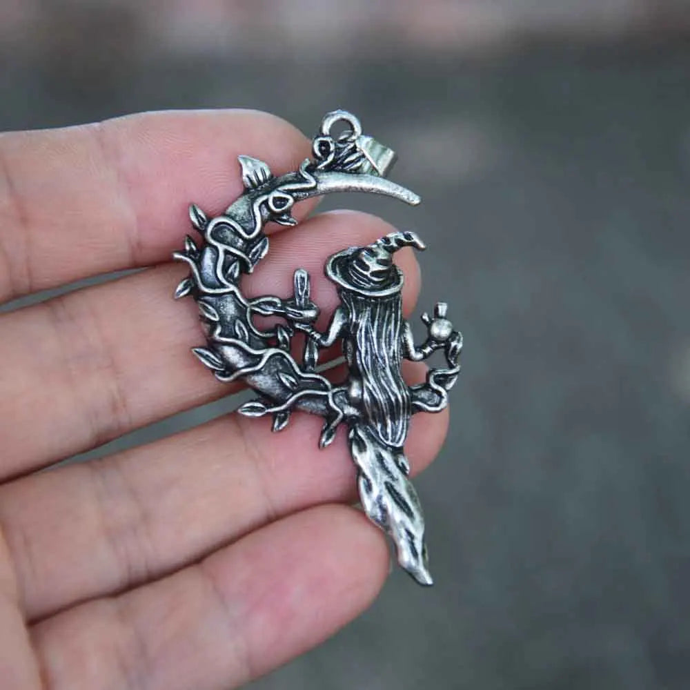 Witch Sitting On Moon Pendant