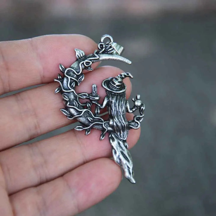 Witch Sitting On Moon Pendant
