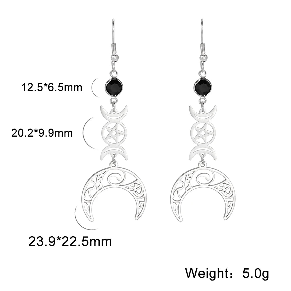 Witch Triple Pentacle Moon Earrings