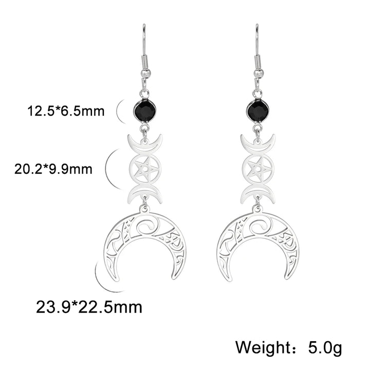 Witch Triple Pentacle Moon Earrings