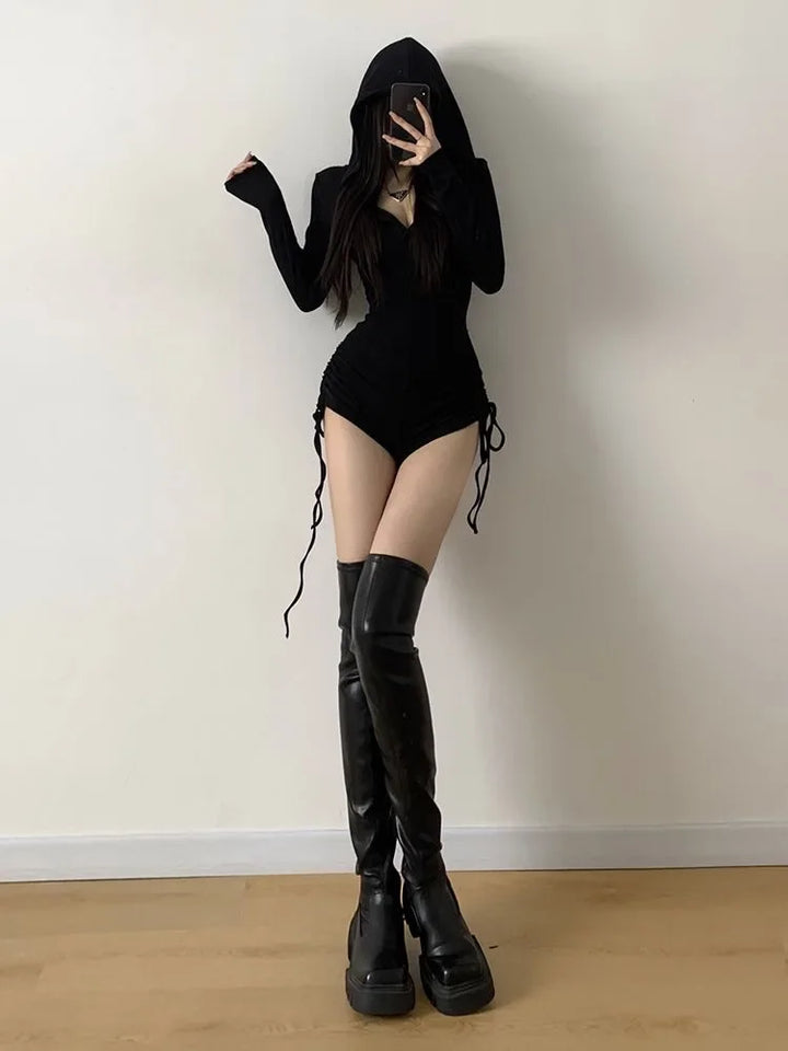 Witchy Black Hooded Long Sleeve Onesie