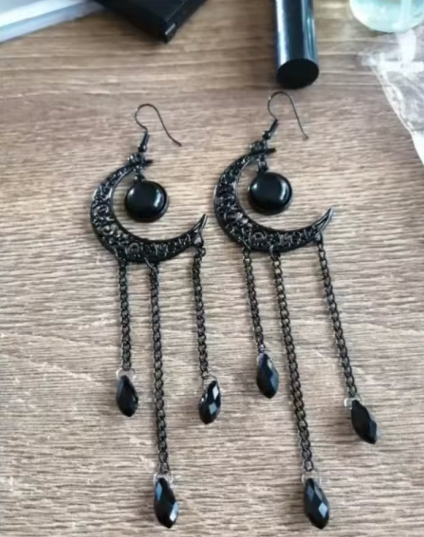 Witchy Black Moon Earrings