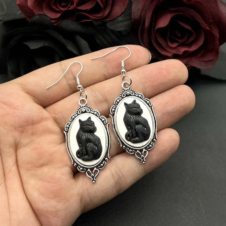 Witchy Cat Cameo Earrings