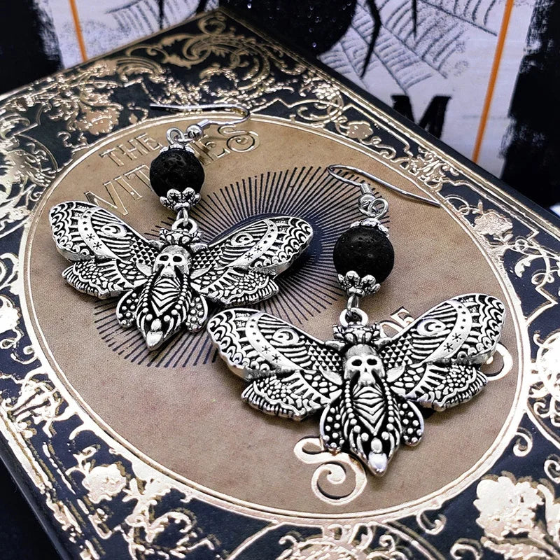 Witchy Death Moth Silver Earrings