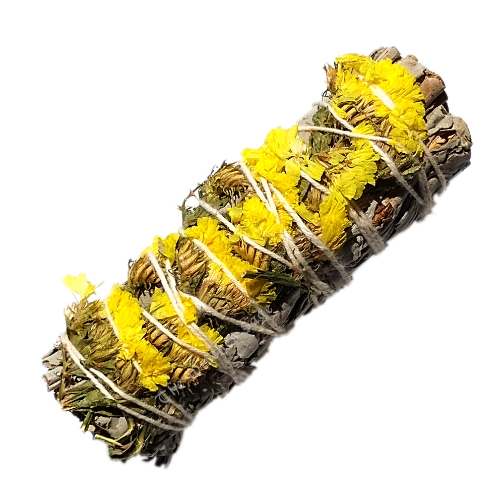 Yellow Sinuata Flowers with White Sage Smudge Bundle