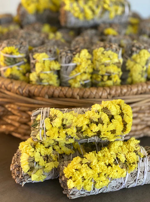 Yellow Sinuata Flowers with White Sage Smudge Stick