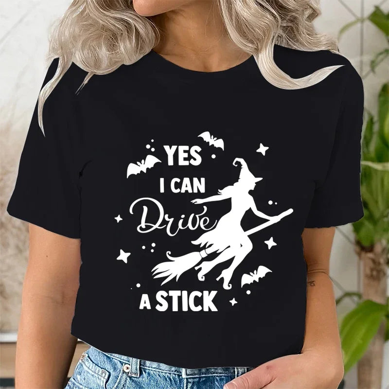 Yes I Can Drive A Stick Witch T Shirt - Black