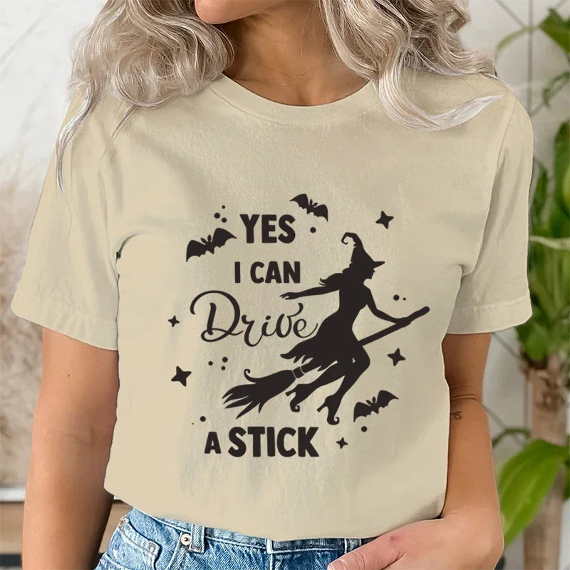 Yes I Can Drive A Stick Witch T Shirt - 
Khaki