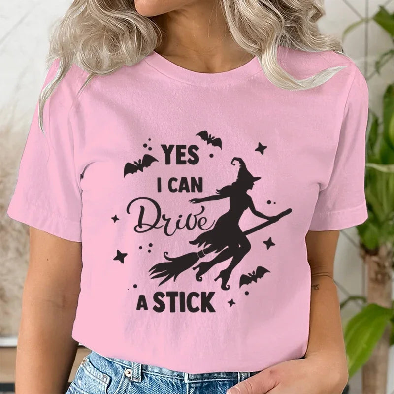 Yes I Can Drive A Stick Witch T Shirt - 
Pink