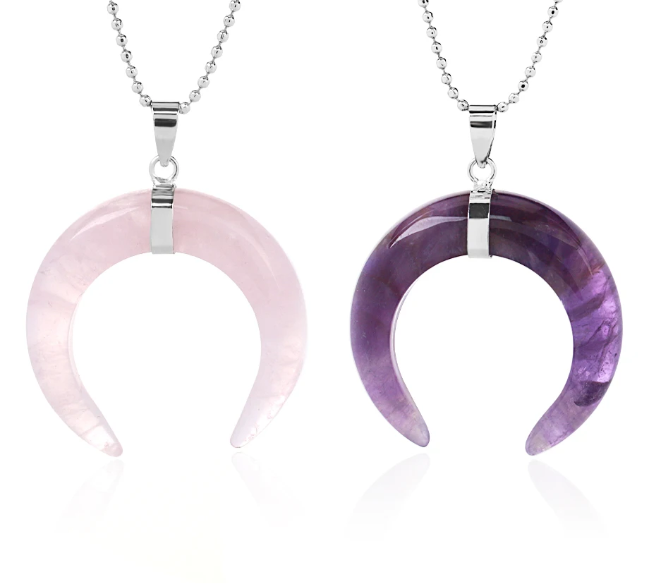 Rose Quartz Amethyst Moon Necklaces