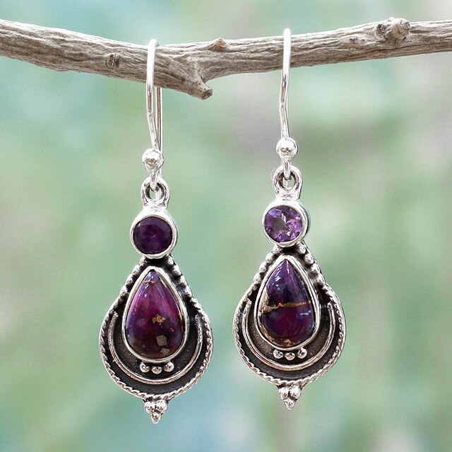 925 Sterling Silver Amethyst Teardrop Earrings