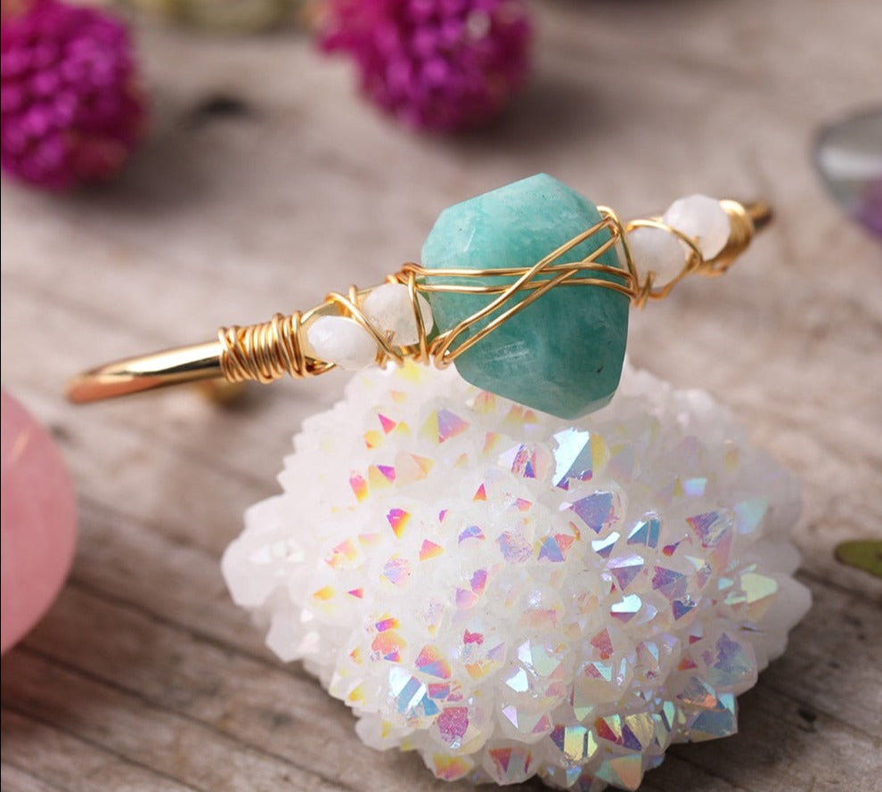 Amazonite Gold Wire Wrap Bracelets 
