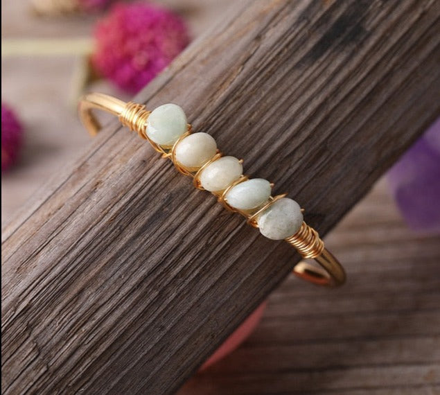 Amazonite Wire Wrap Gold Bracelet