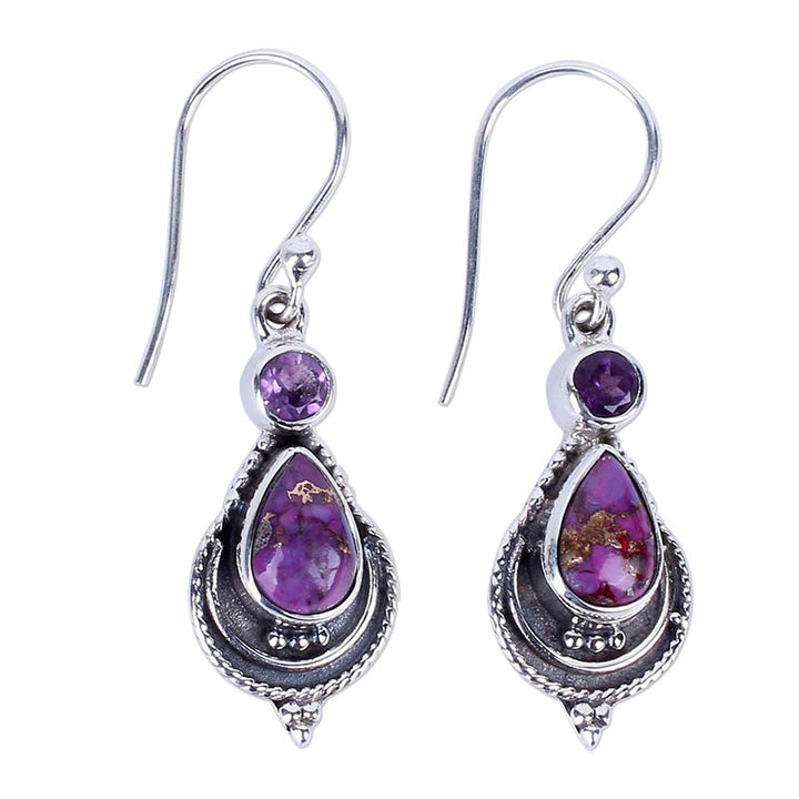 Amethyst & Copper Turquoise Teardrop Earrings