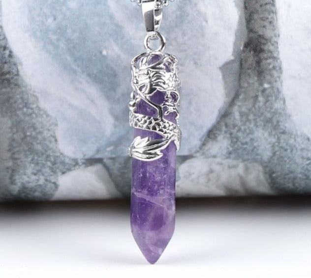 Amethyst Crystal Dragon Necklace