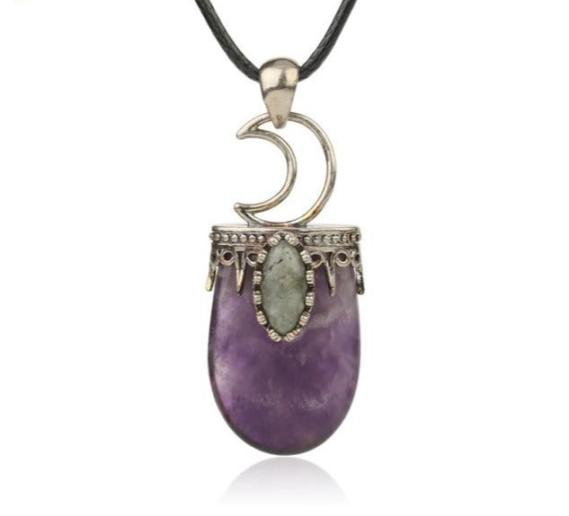 Amethyst Labradorite Crescent Moon Necklace