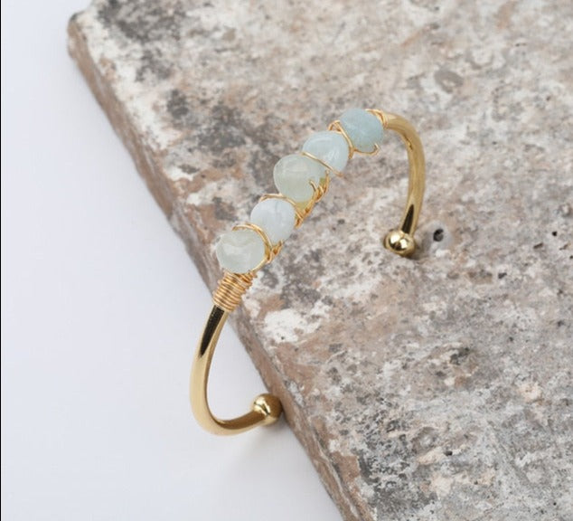Aquamarine Wire Wrap Gold Bracelet