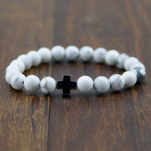 Black Cross White Howlite Bracelet